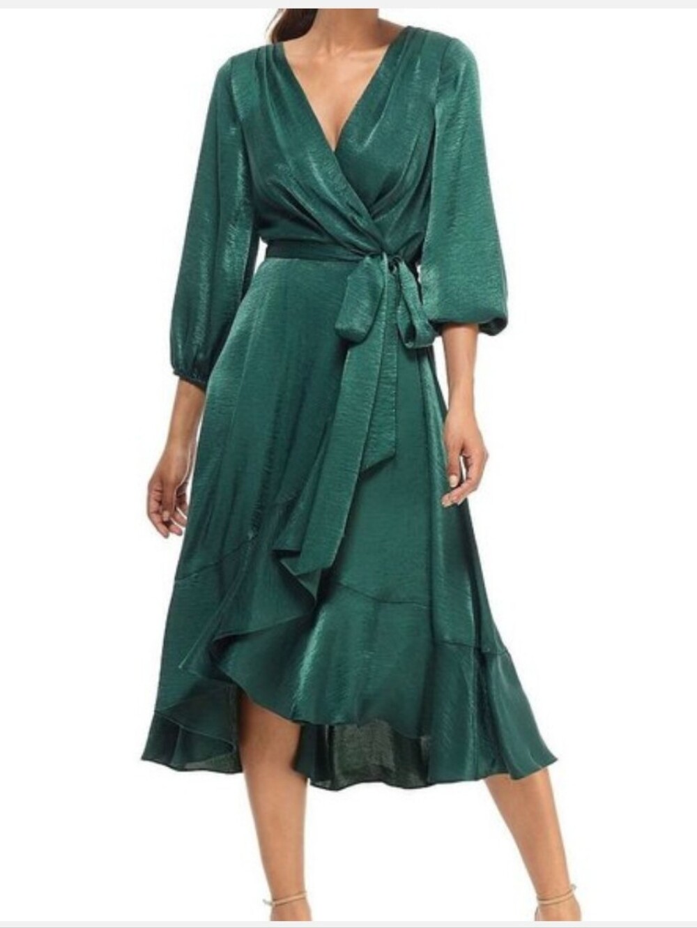 Gal Meets Glam Green Jennifer Satin Wrap Dress 8